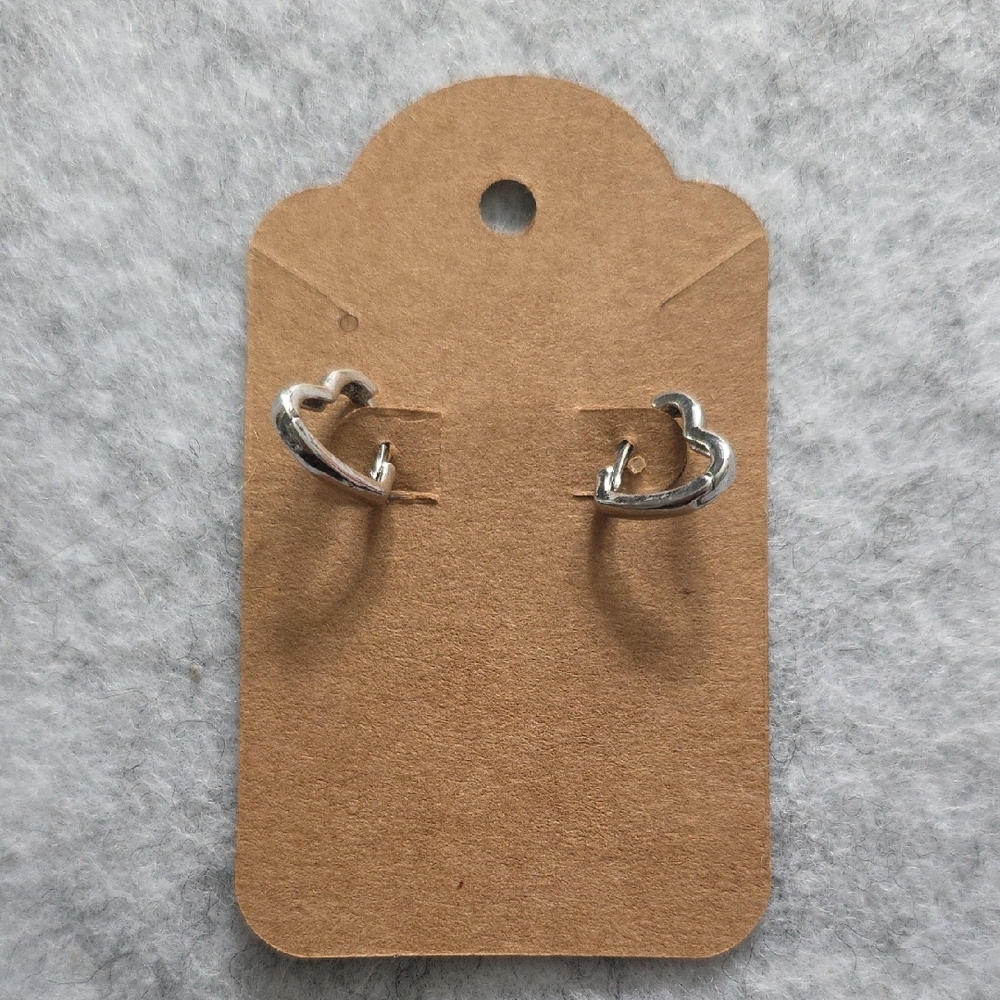 Silver Tone Heart Huggie Earrings 12mm‎